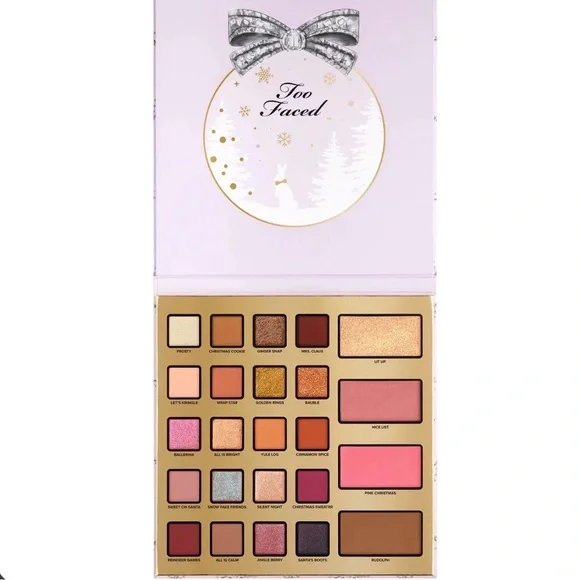 Too Faced Enchanted Eyeshadow Palette with Pink Lip Gloss and travel Mascara